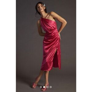 New Anthropologie One-Shoulder Silk Midi Dress Size 16